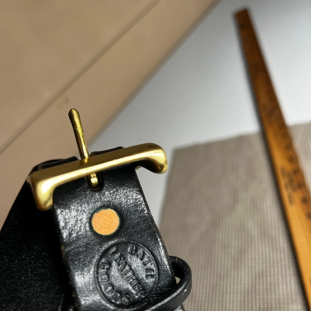 Bath Leather Goods Black Leather Belt Solid Brass Buckle Handmade in England